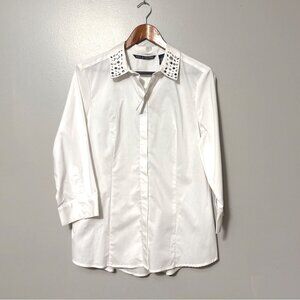 NWT Zac & Rachel White Button-Up Shirt With Rhinestone Embellished Collar L